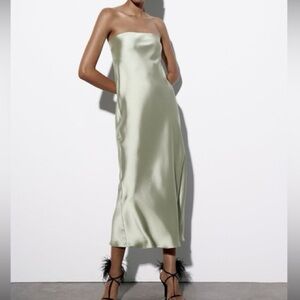 Zara Strapless Satin Dress in Light Green